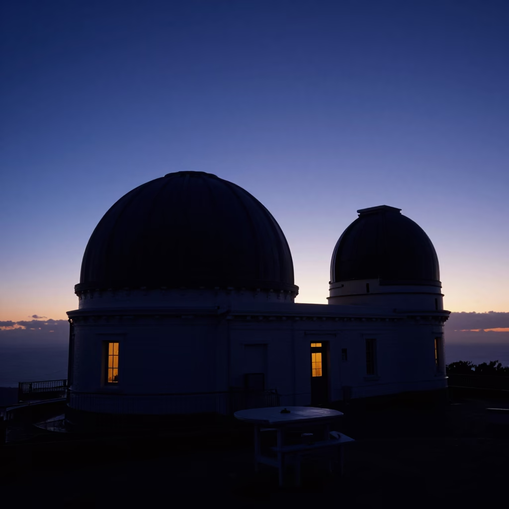 Nautical Dawn Light Over Cape Town Observatory Dome and Table Mountain Silhouette in in Cape Town, South Africa