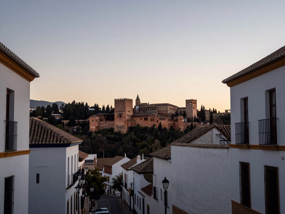 Nautical Dawn Light Over Granada Spain Alhambra Views and Street Life in in Granada, Spain