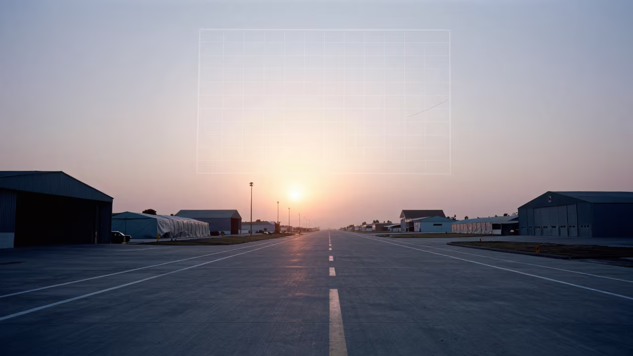 Nautical Dawn Map Grid Over Airbase Asmara in along an airbase flight line near Asmara