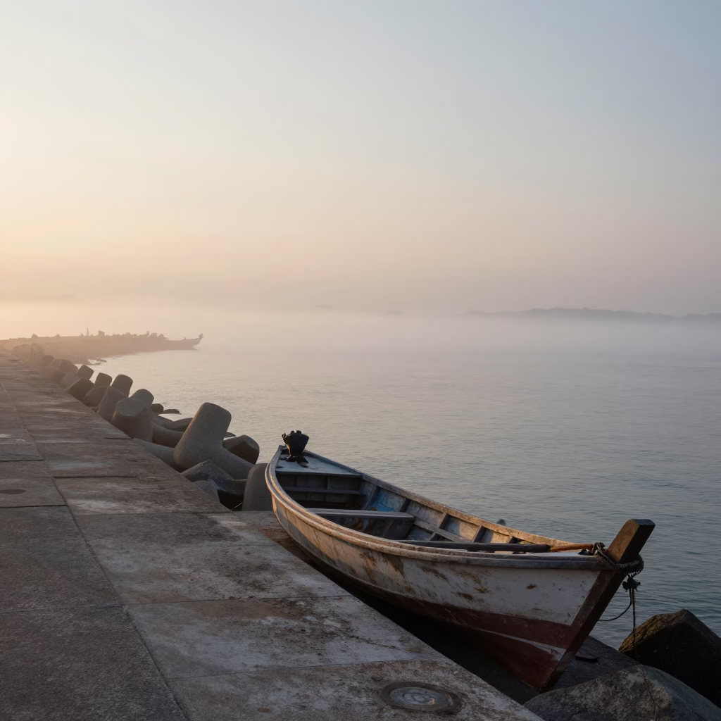 Nautical Dawn Sea Fog Crawling Over Breakwater in Phuket Thailand in in Phuket, Thailand