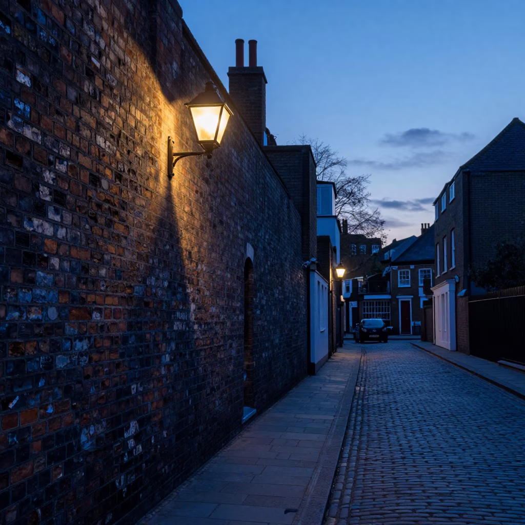 Nautical Dawn Street Photography London United Kingdom Cobblestone Alleyway Early Morning Light in in London, United Kingdom