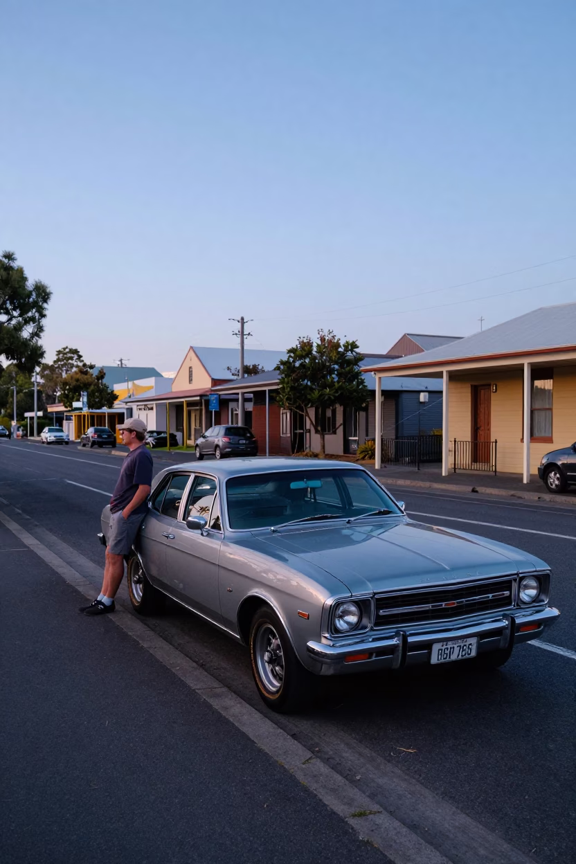 Nautical Dawn Street Scene in Adelaide South Australia with Vintage Car and Local Details in in Adelaide, South Australia, Australia