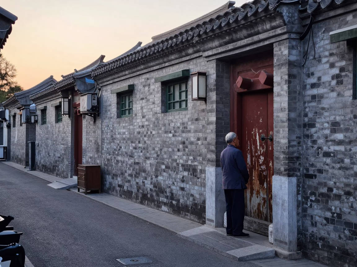 Nautical Dawn Street Scene in Beijing China with Vintage Life and Local Details in in Beijing, China