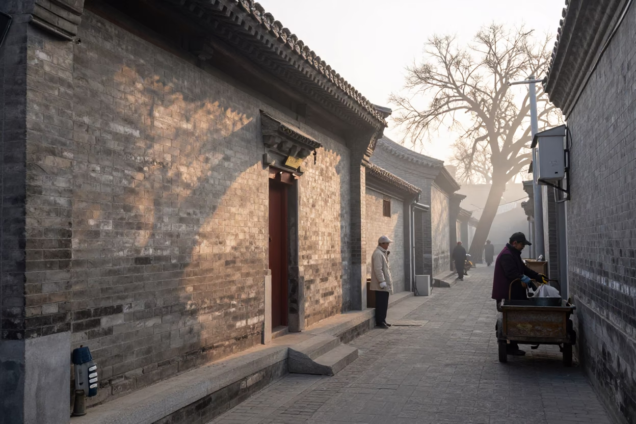Nautical Dawn Street Scene in Beijing China with Work Gloves and Rosemary in in Beijing, China