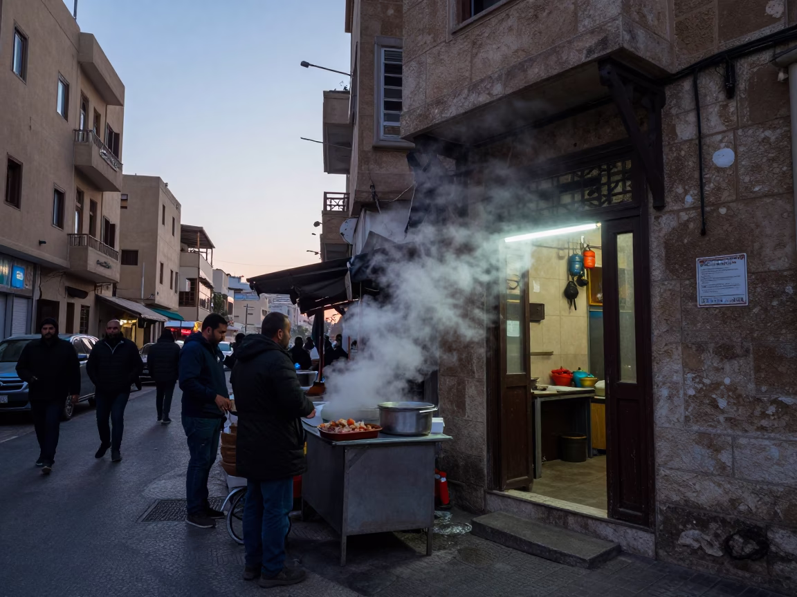 Nautical Dawn Street Scene in Beirut Lebanon with Local Vendor and Paperbacks in in Beirut, Lebanon