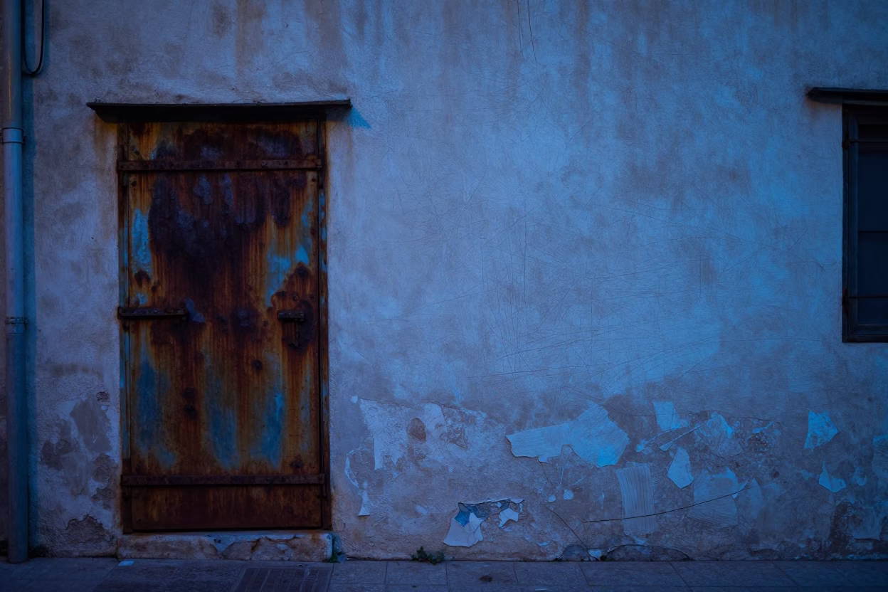 Nautical Dawn Street Scene in Beirut Lebanon with Rusty Metal and Old Wall Textures in in Beirut, Lebanon