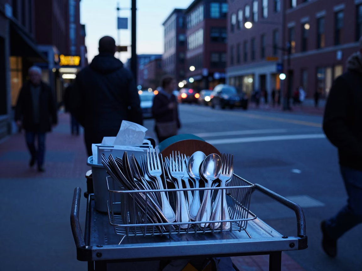 Nautical Dawn Street Scene in Boston with Lint and Cutlery Details in in Boston, Massachusetts, United States