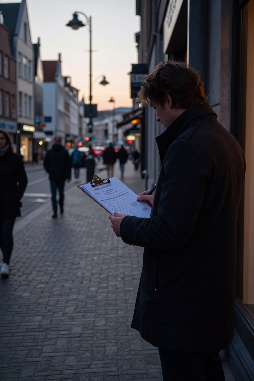 Nautical Dawn Street Scene in Brussels Belgium with Clipboard and Fingerprints in in Brussels, Belgium