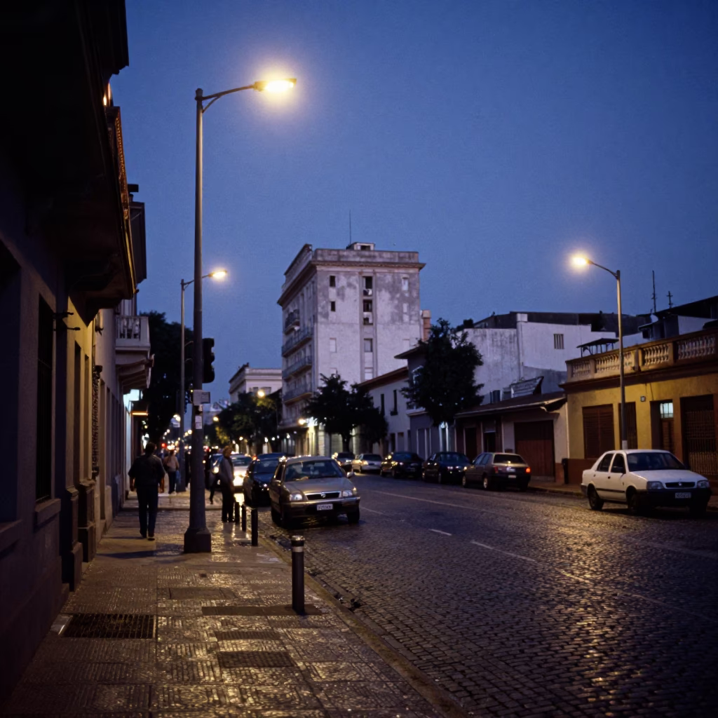 Nautical Dawn Street Scene in Buenos Aires Argentina with Vintage 1980s Aesthetic in in Buenos Aires, Argentina