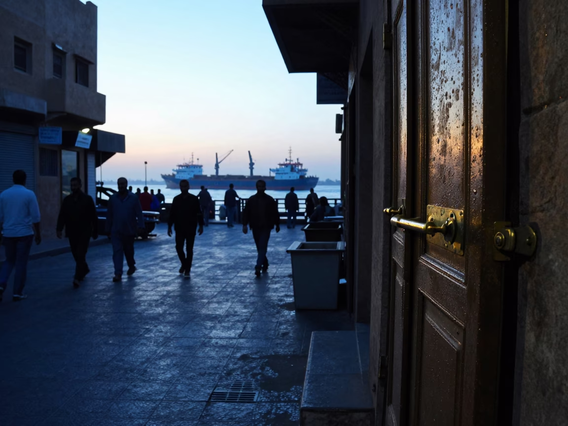 Nautical Dawn Street Scene in Cairo Egypt with Cargo Ship Horizon in in Cairo, Egypt