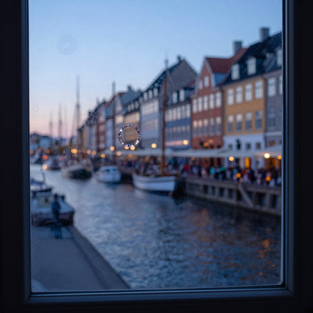 Nautical Dawn Street Scene in Copenhagen Denmark with Window Mineral Rings in in Copenhagen, Denmark