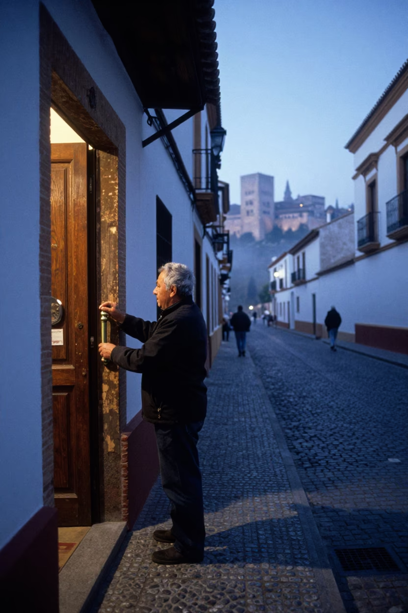 Nautical Dawn Street Scene in Granada Spain with Local Morning Routine in in Granada, Spain