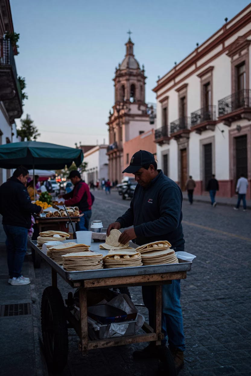 Nautical Dawn Street Scene in Guadalajara Mexico with Local Market Details in in Guadalajara, Mexico