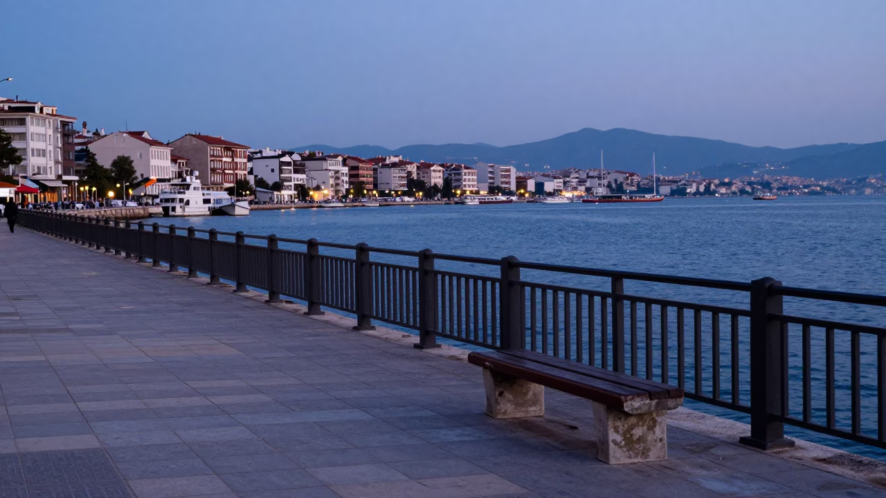 Nautical Dawn Street Scene in Izmir Turkey with Coastal Morning Light in in Izmir, Turkey