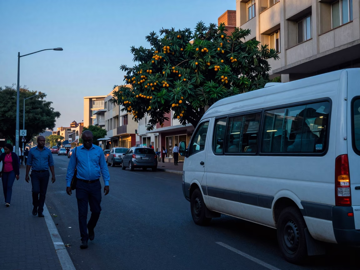 Nautical Dawn Street Scene in Johannesburg with Mangoes and Urban Architecture in in Johannesburg, South Africa