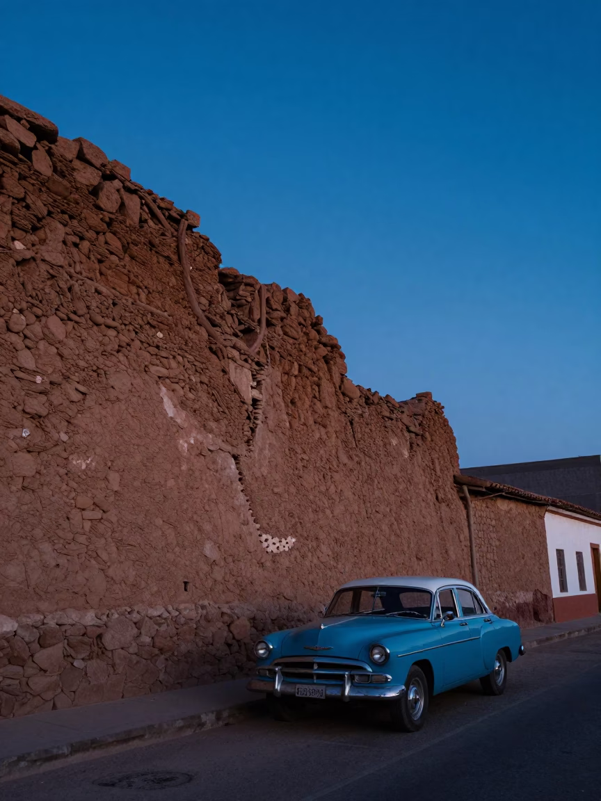 Nautical Dawn Street Scene in La Paz Bolivia with Vintage 1960s Elements in in La Paz, Bolivia