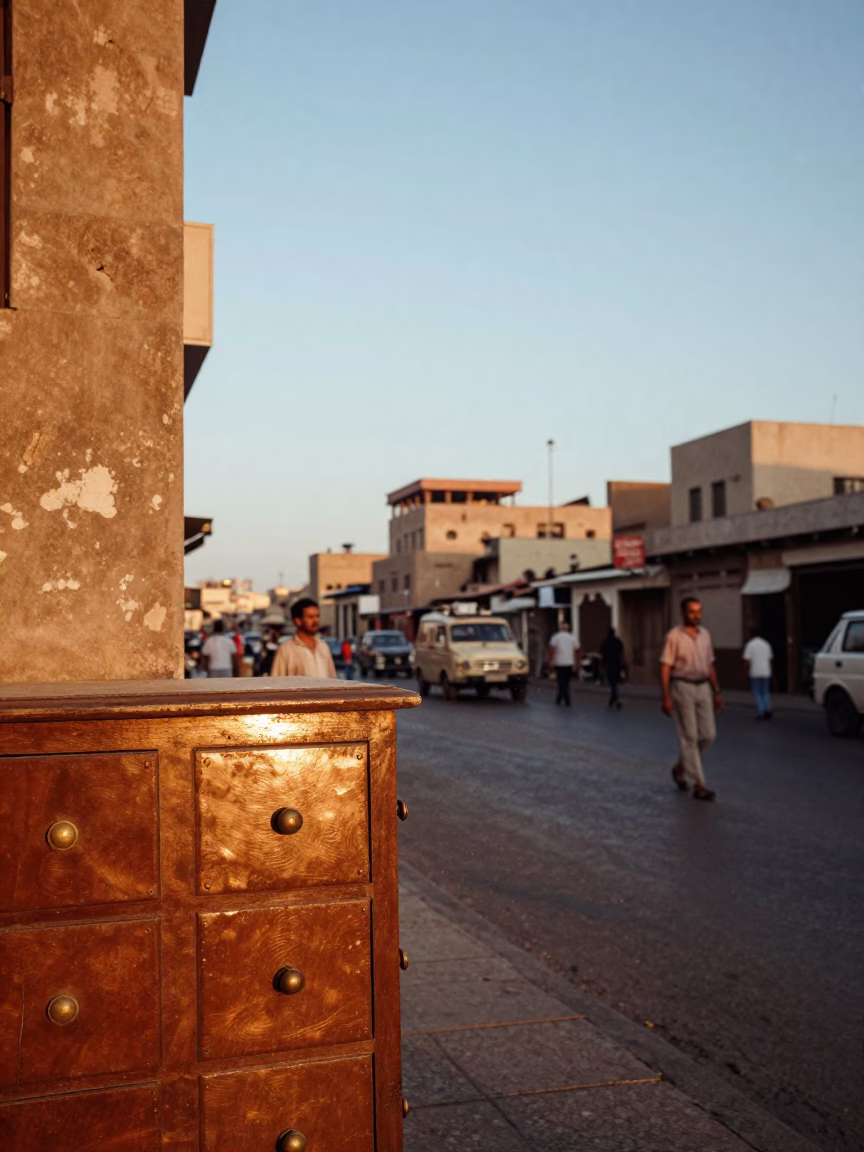 Nautical Dawn Street Scene in Luxor Egypt with Vintage 1980s Color Film Aesthetic in in Luxor, Egypt