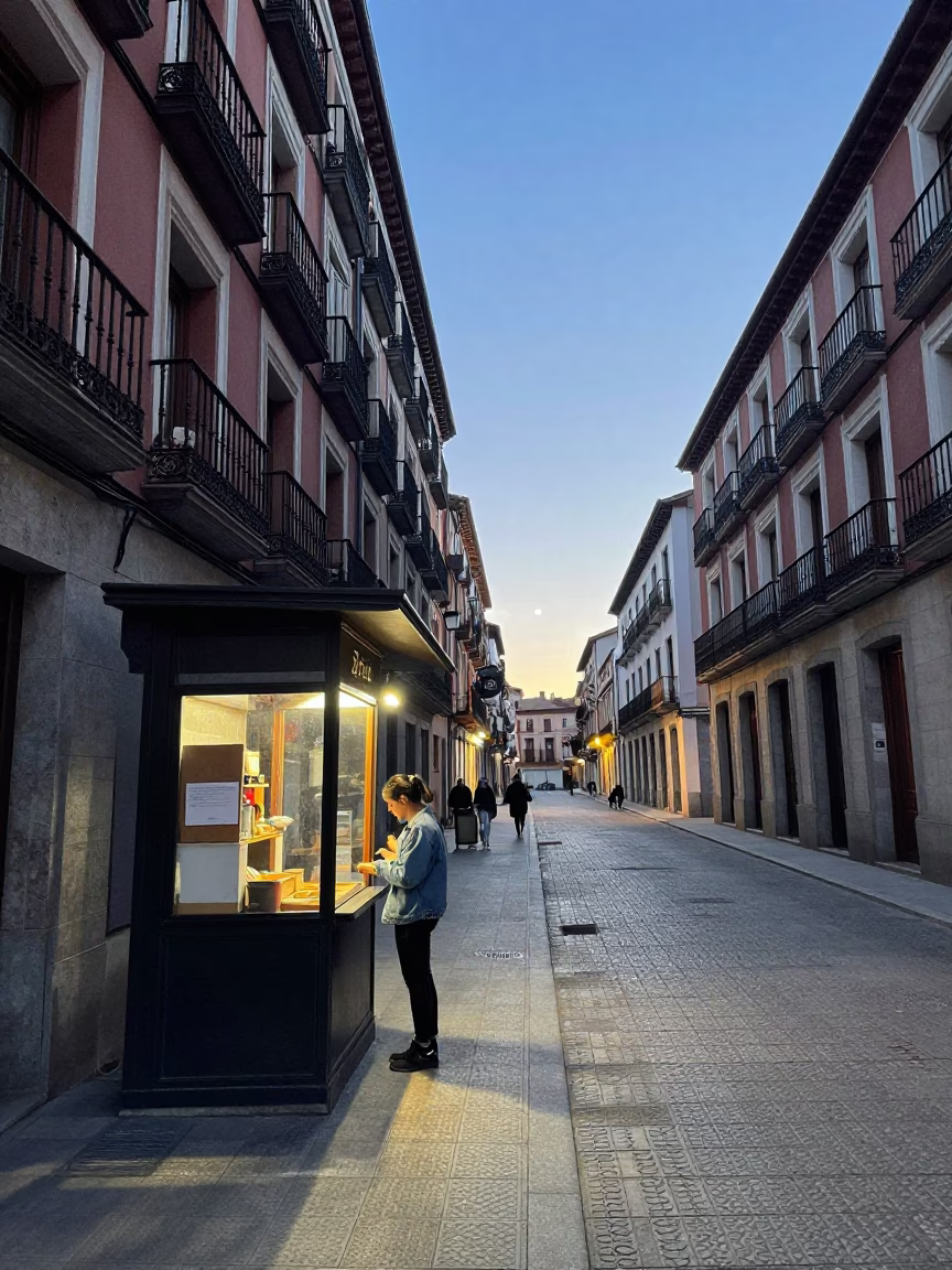 Nautical Dawn Street Scene in Madrid Spain with Condensation and Vintage Details in in Madrid, Spain