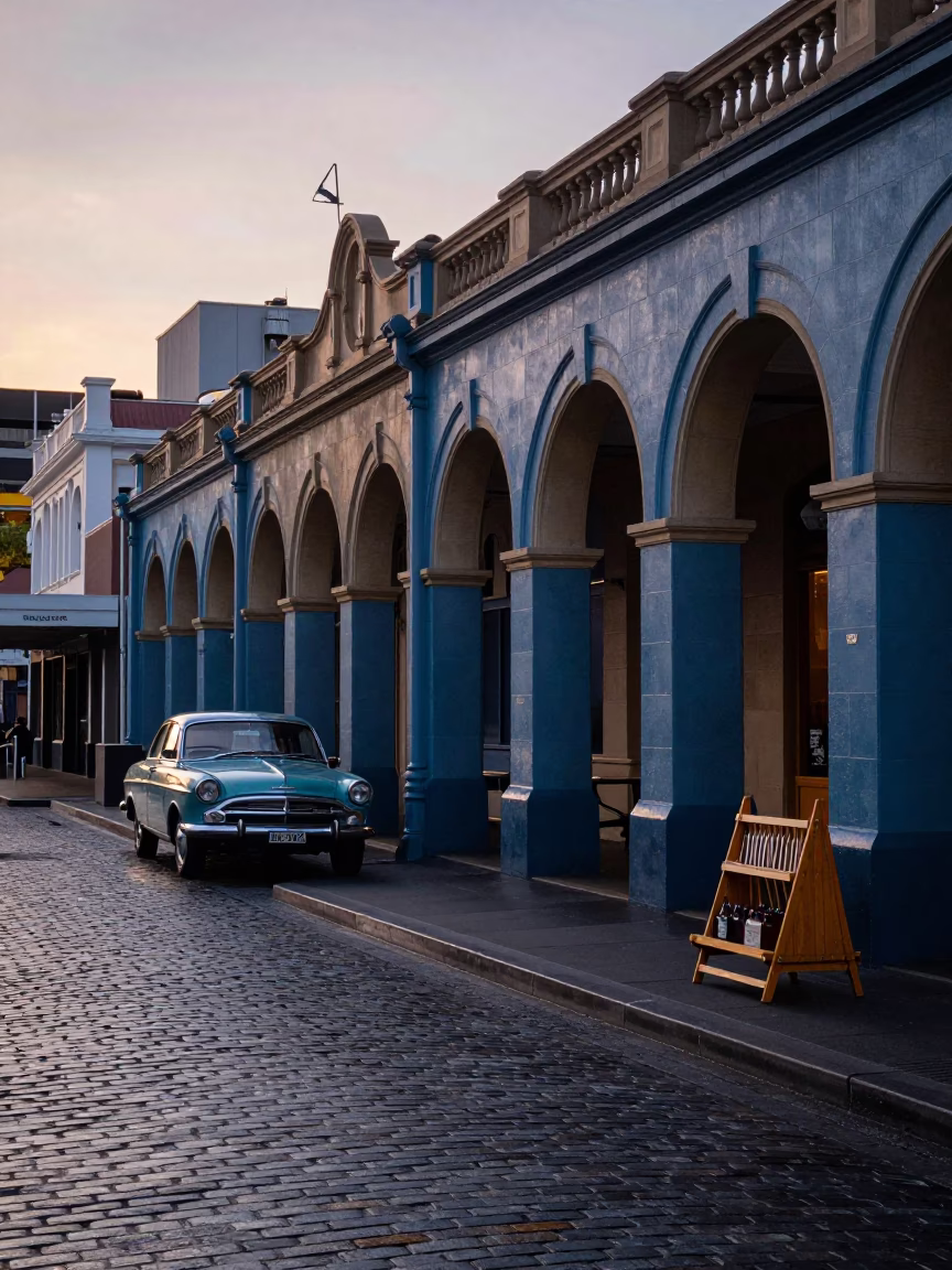 Nautical Dawn Street Scene in Melbourne Victoria Australia with Vintage 1960s Atmosphere in in Melbourne, Victoria, Australia