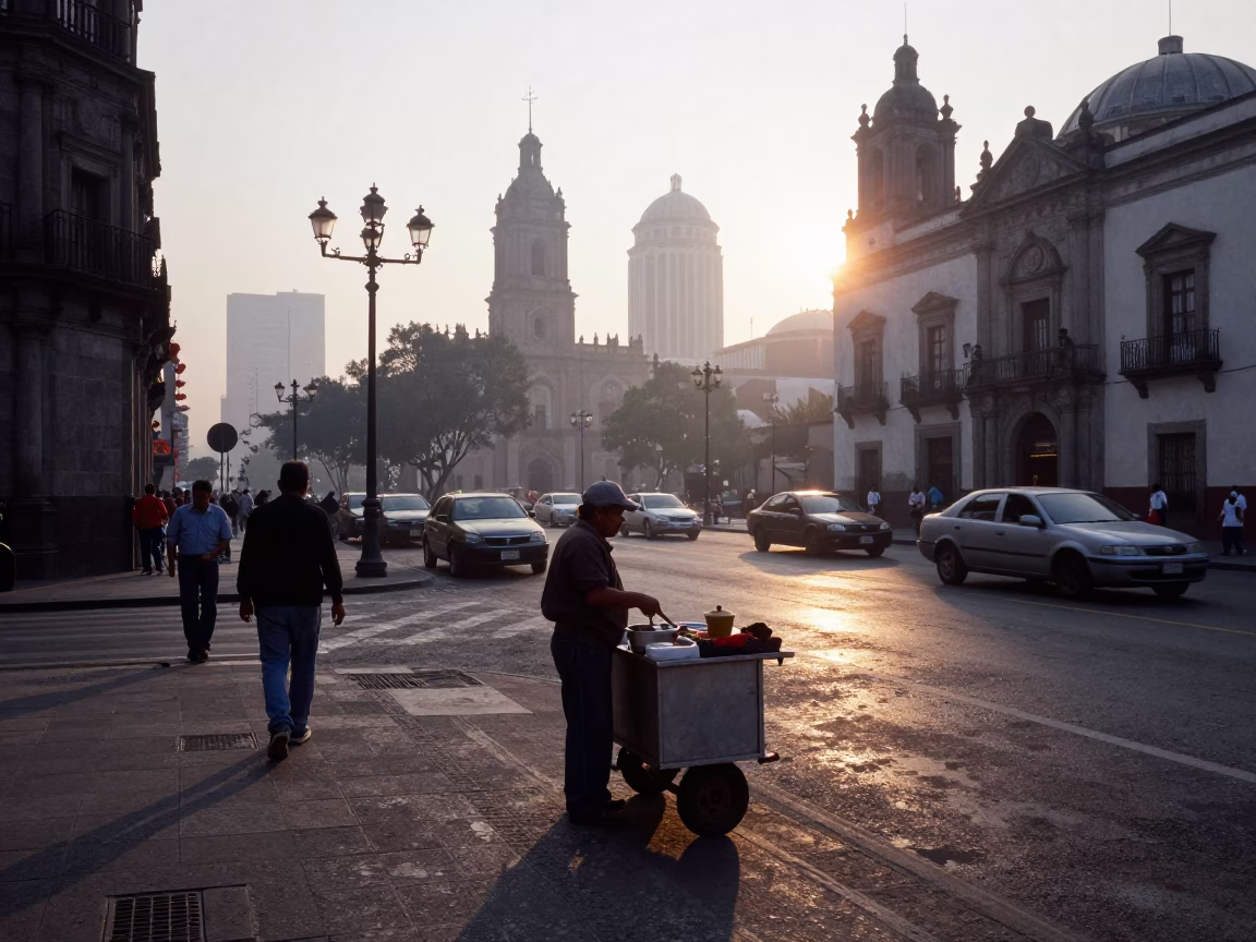 Nautical Dawn Street Scene in Mexico City with Condensation and Hinge Details in in Mexico City, Mexico