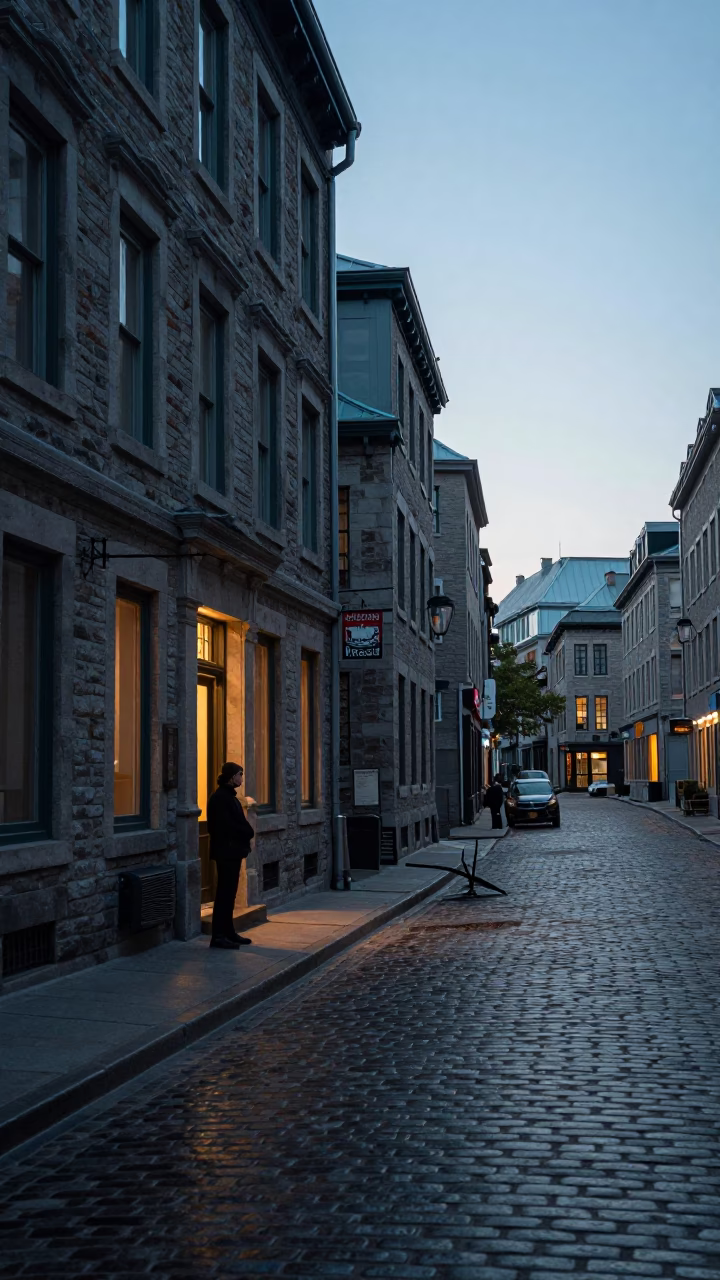 Nautical Dawn Street Scene in Montreal Quebec Canada with Boot Scraper in in Montreal, Quebec, Canada