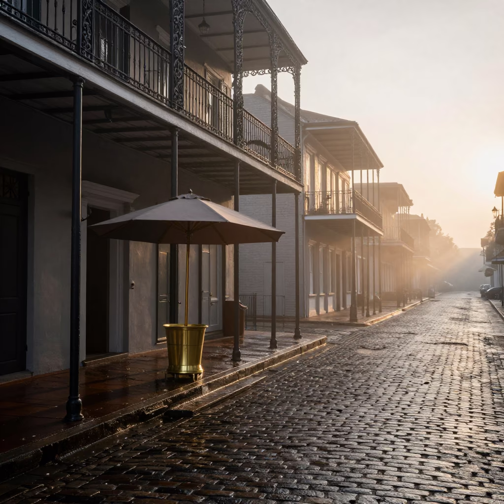 Nautical Dawn Street Scene in New Orleans Louisiana With Umbrella Stand in in New Orleans, Louisiana, United States