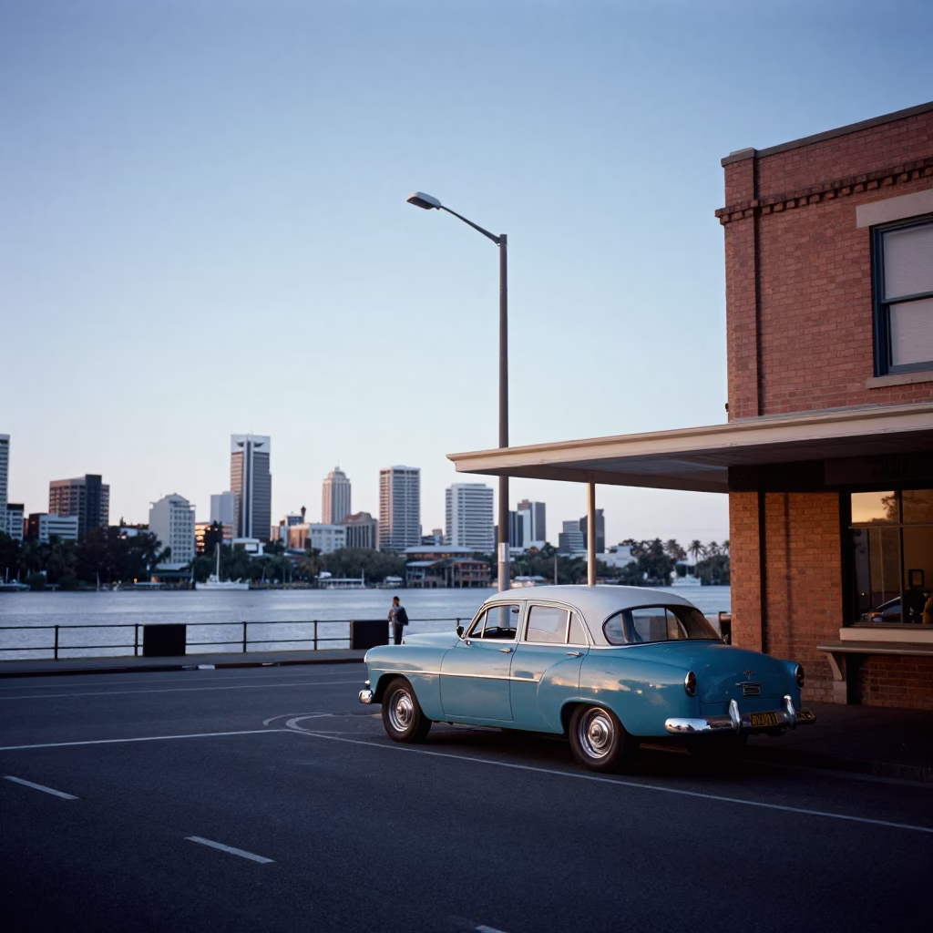 Nautical Dawn Street Scene in Perth Western Australia with Vintage 1950s Charm in in Perth, Western Australia, Australia