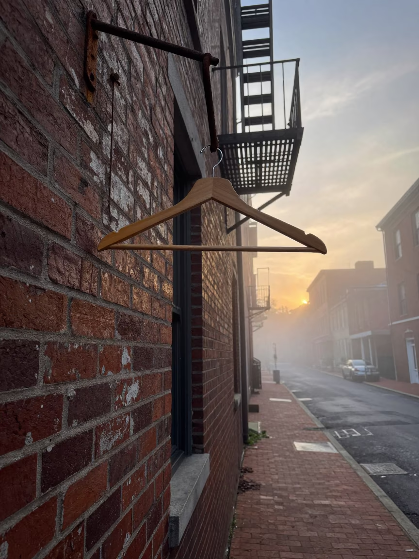Nautical Dawn Street Scene in Philadelphia Pennsylvania with Hanging Wooden Hanger in in Philadelphia, Pennsylvania, United States