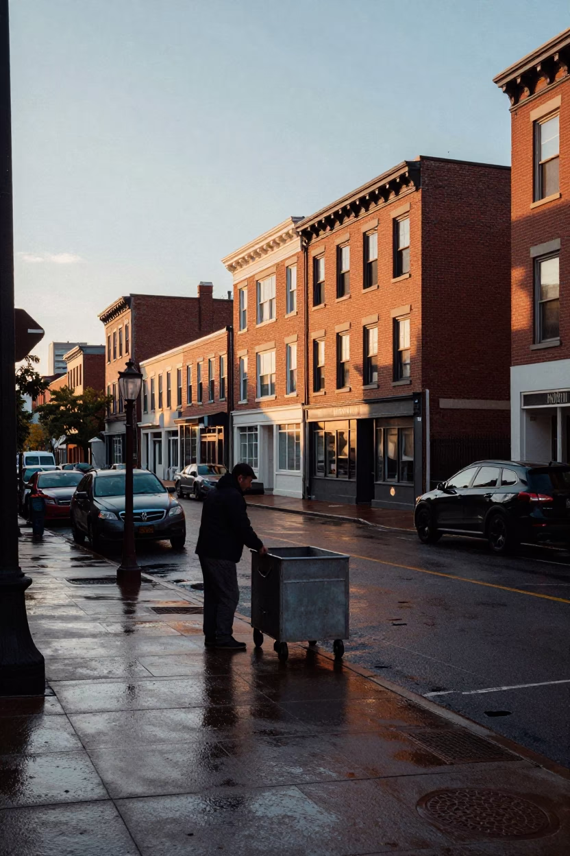 Nautical Dawn Street Scene in Philadelphia Pennsylvania with Local Morning Details in in Philadelphia, Pennsylvania, United States