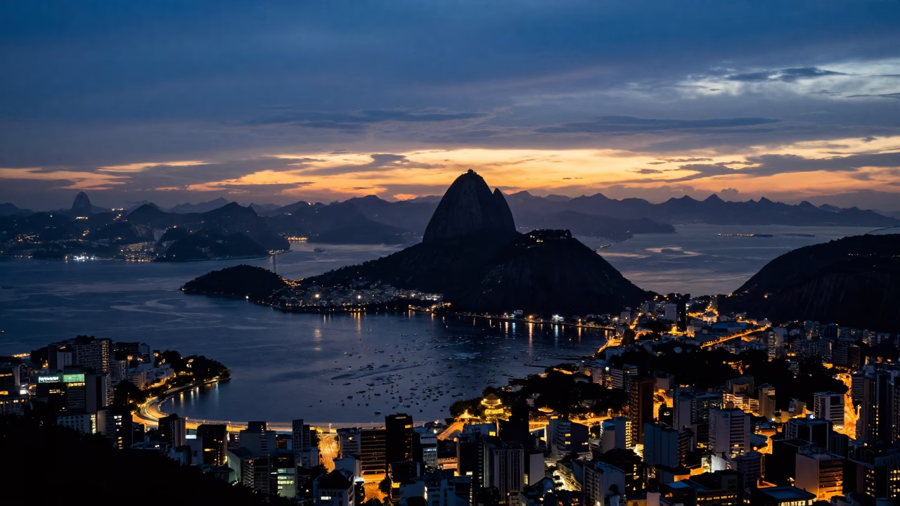 Nautical Dawn Street Scene in Rio de Janeiro Brazil with Observatory Silhouette in in Rio de Janeiro, Brazil