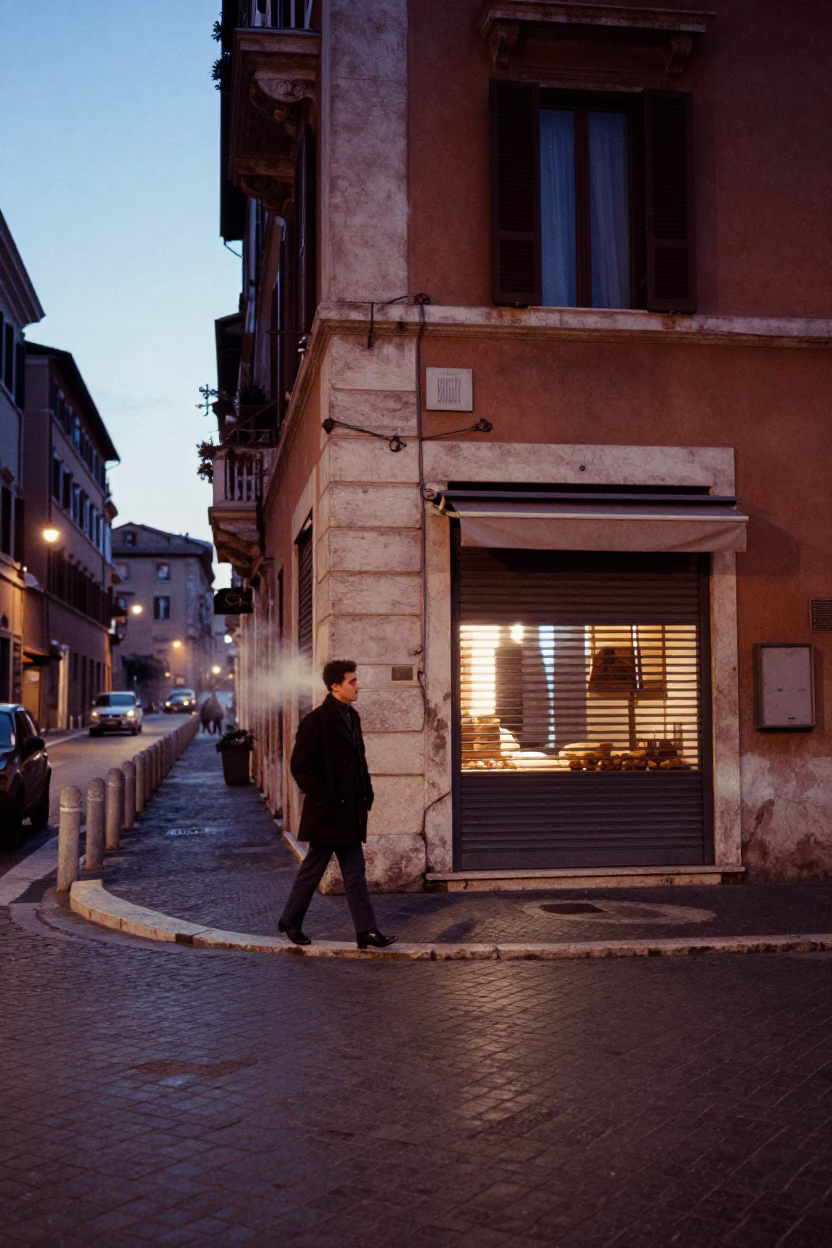 Nautical Dawn Street Scene in Rome Italy with Vintage Details in in Rome, Italy