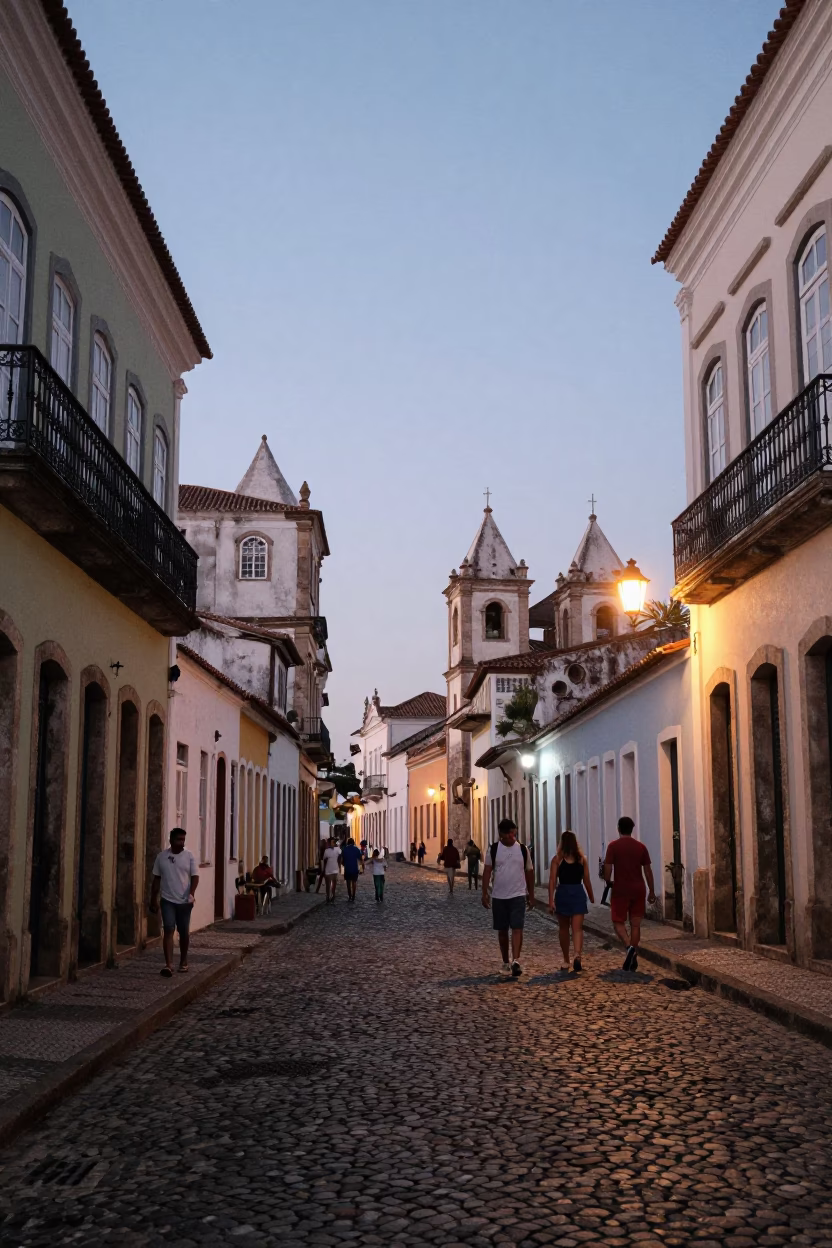 Nautical Dawn Street Scene in Salvador Brazil with Accra Fritters and Local Morning Activity in in Salvador, Brazil