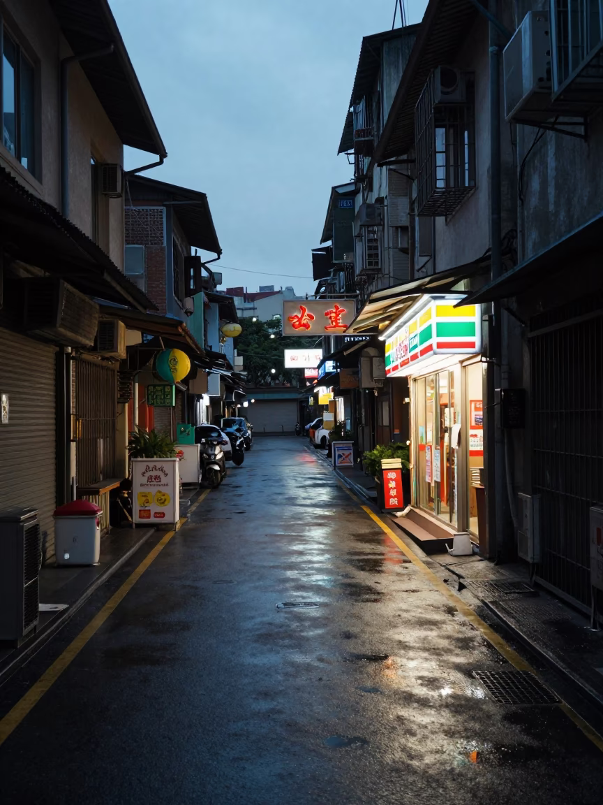 Nautical Dawn Street Scene in Taipei Taiwan with Tea Tin and Comb in in Taipei, Taiwan