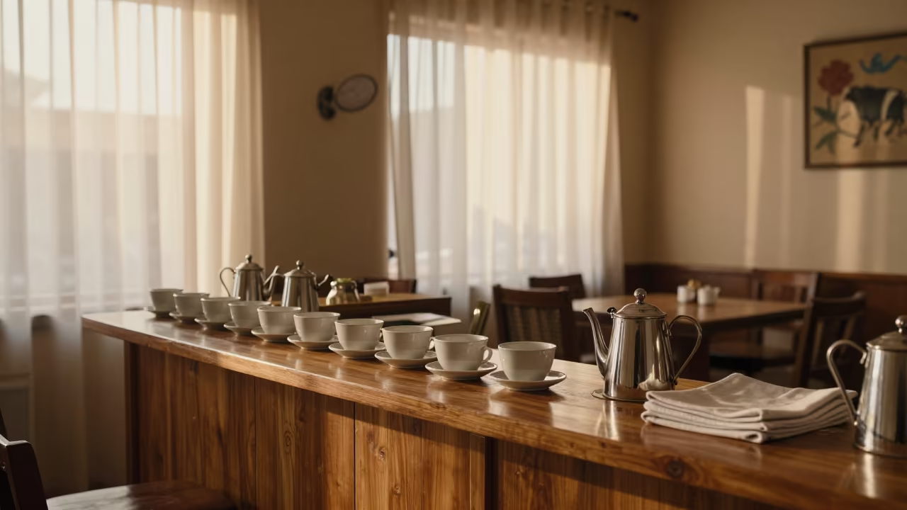 Nautical Dawn Tea Counter Ndjamena Breakfast Room in inside a breakfast room before opening in Ndjamena