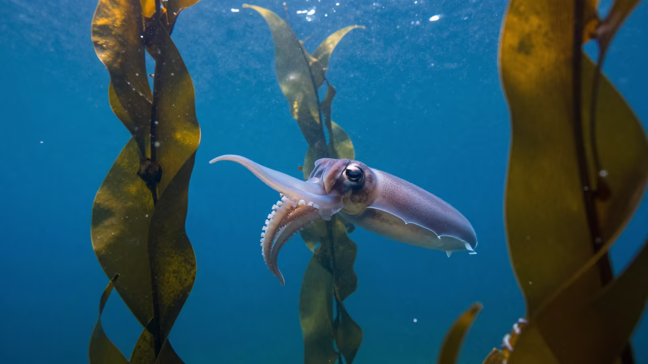 Nautilus Amidst Kelp Forest Bandra Mumbai in through a forest of kelp fronds near Bandra, Mumbai