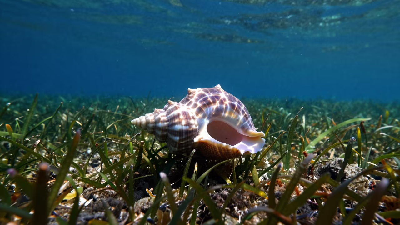 Nautilus Gliding Over Seagrass in Cape Town Waters in above a seagrass meadow near Camps Bay, Cape Town