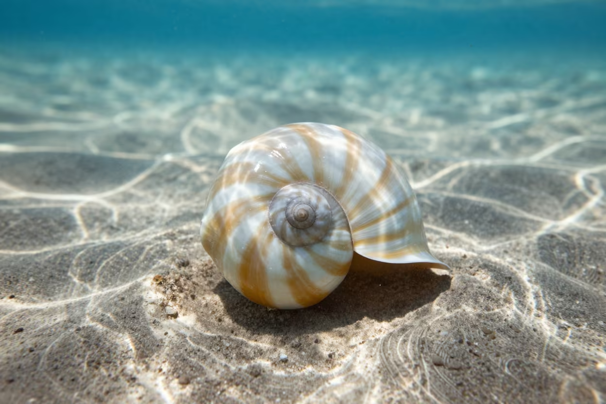 Nautilus Shell Spiral in Clear Mediterranean Water in near Barcelona