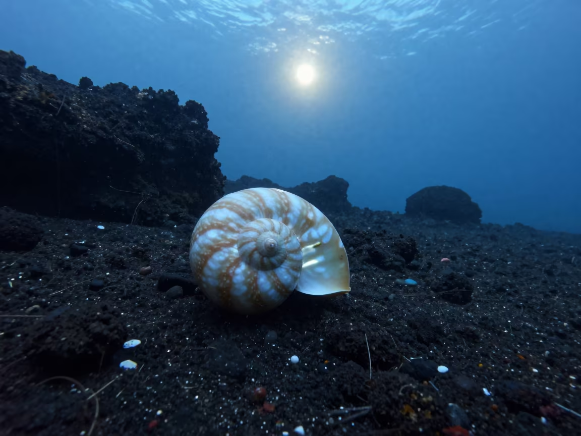 Nautilus Shell Spiral in Moonlit Naples Waters in beside a volcanic drop-off near Centro Storico, Naples