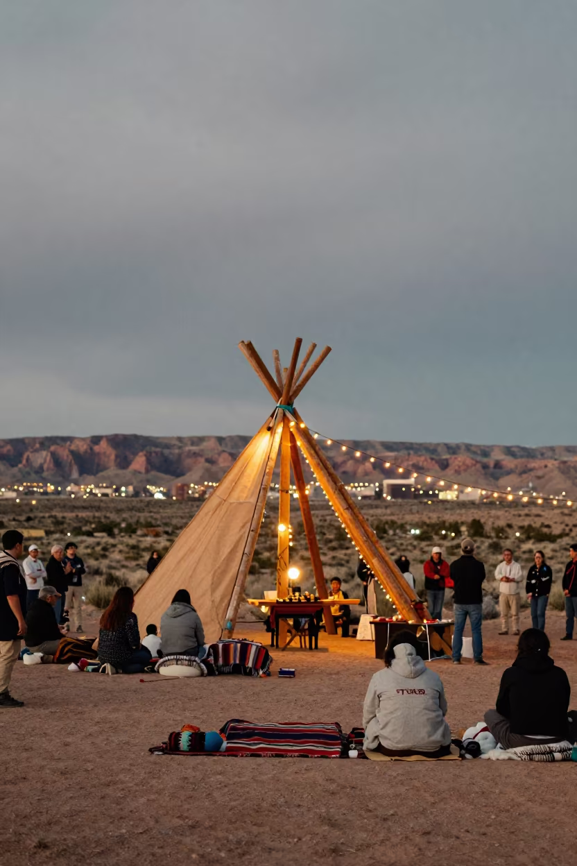 Navajo Kinaalda Ceremony at Window Rock in beside a family hogan prepared for ceremony near Window Rock