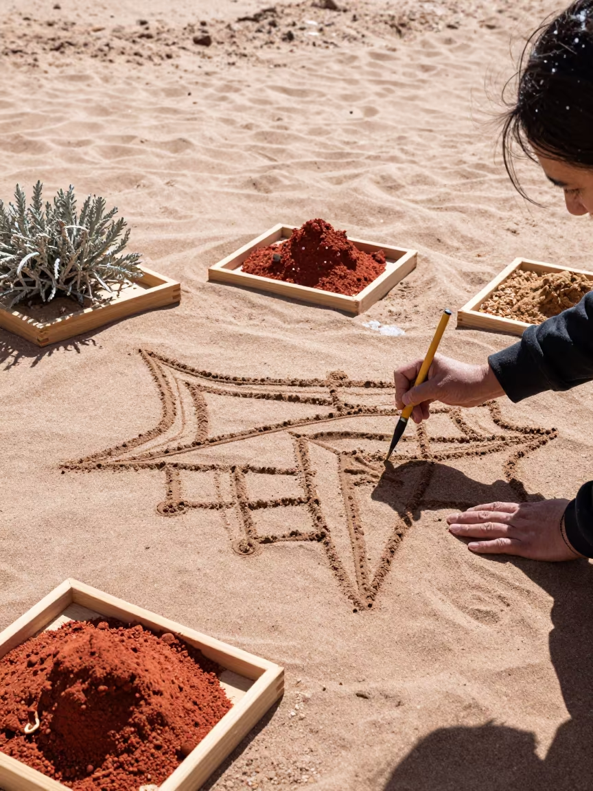 Navajo Sand Painter at Noon Near Santa Fe in near Santa Fe