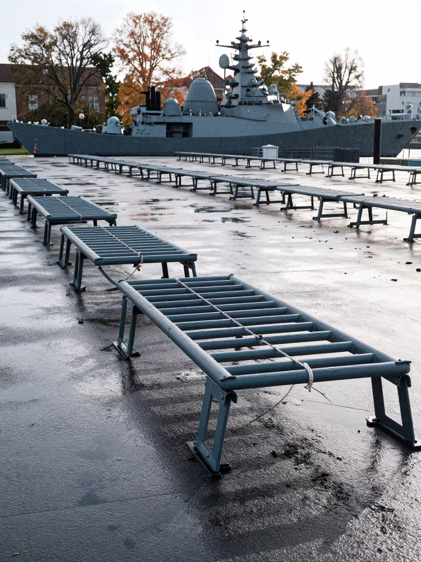 Naval Deck Coil Racks After Rain in Italy in on a parade ground in Italy