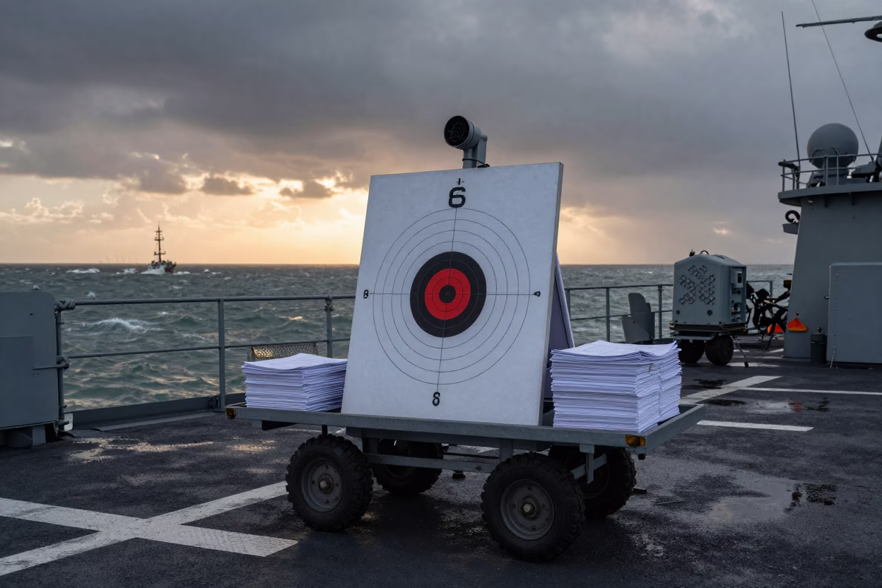Naval Range Paster Cart Sunset Mexico Deck in on a naval deck in rough wind in Mexico