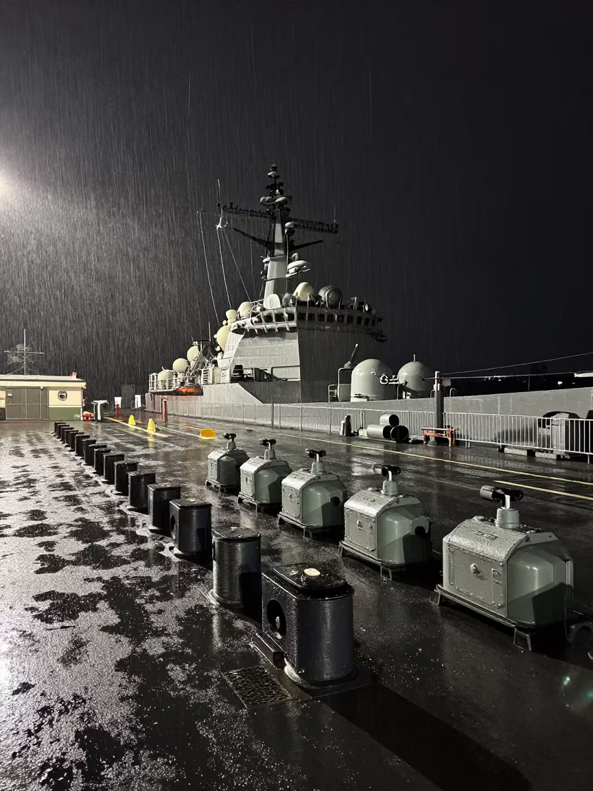 Naval Target Cart in Deep Night Shadow in on a naval deck in rough wind in Belo Horizonte