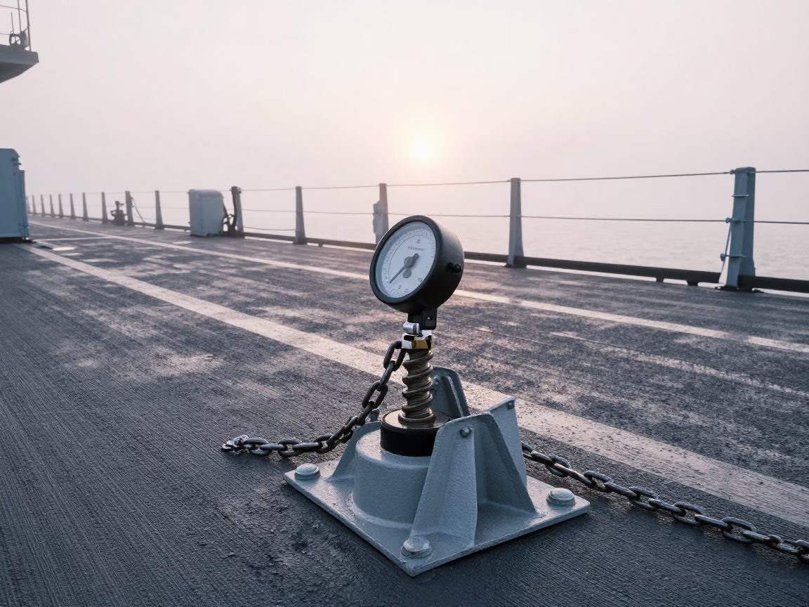 Naval Tie-Down Gauge on Armenian Deck in on a naval deck in rough wind in Armenia