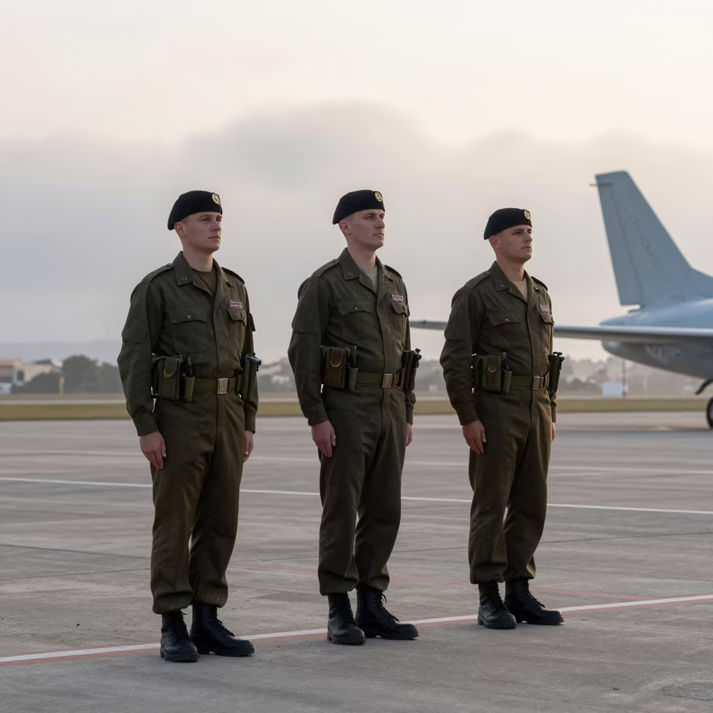 Naval Watch on Misty Sardinian Airbase Dawn in along an airbase flight line in Sardinia