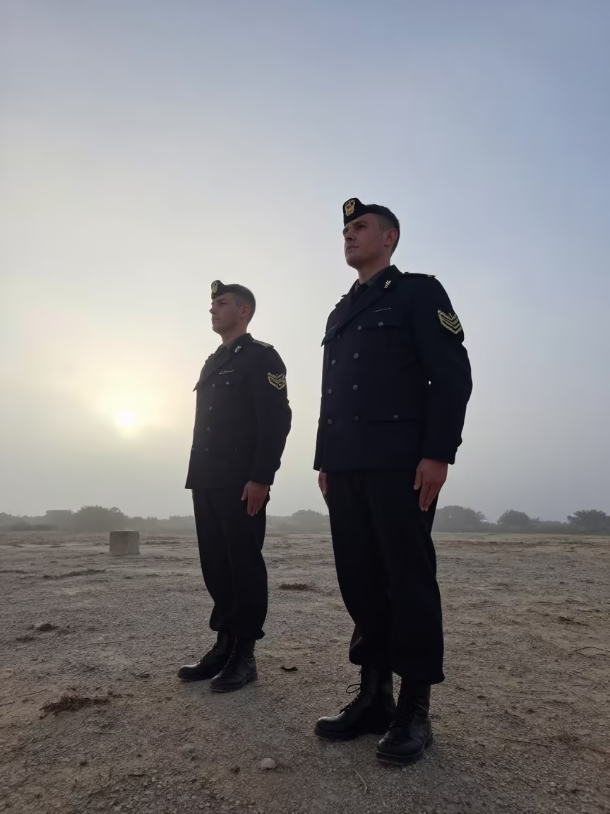 Naval Watch in Sardinian Dawn Mist in beside a convoy halt on open ground in Sardinia
