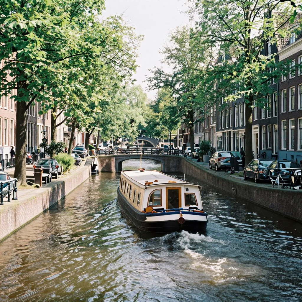Navigating Bend in Amsterdam at Bright Midmorning Light in in Amsterdam, Netherlands