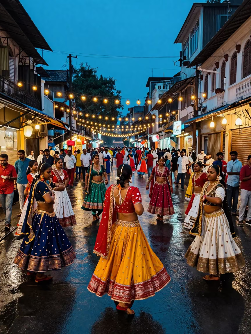 Navratri Garba Circle in Chor Bazaar Mumbai in at a festival street procession in Chor Bazaar, Mumbai