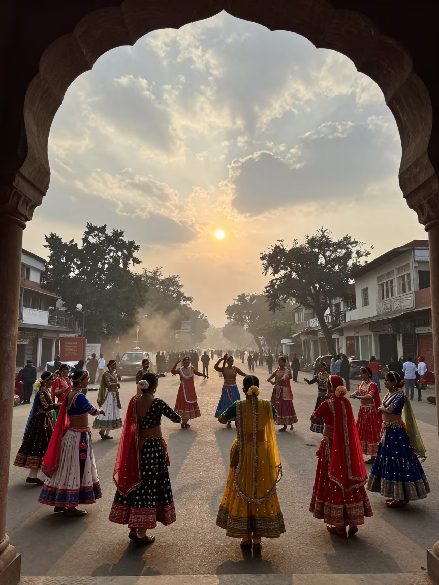 Navratri Garba Circle at Nizamuddin Sunrise in at a festival street procession in Nizamuddin, Delhi