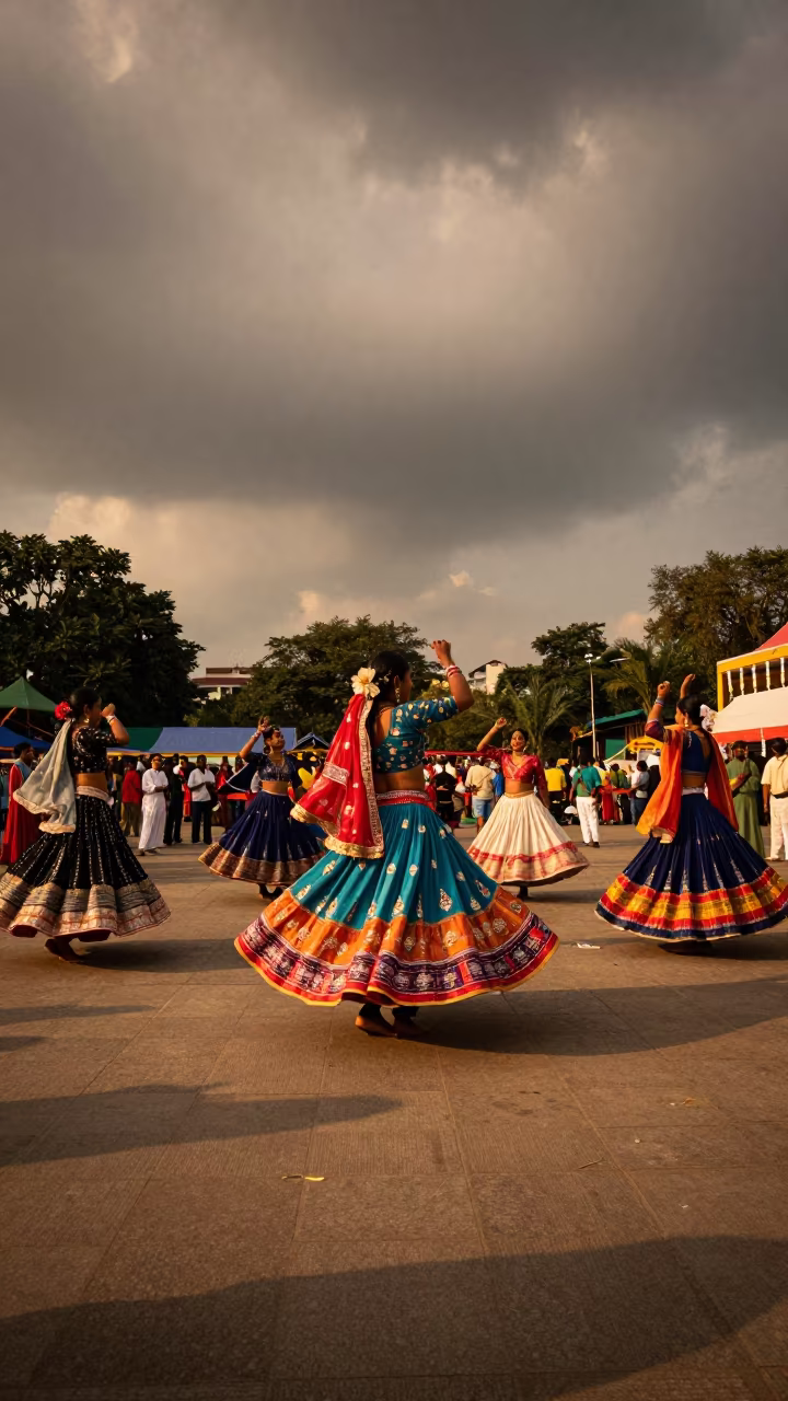 Navratri Garba Dance in Kolkata Evening Light in at a public square during a festival near Kolkata